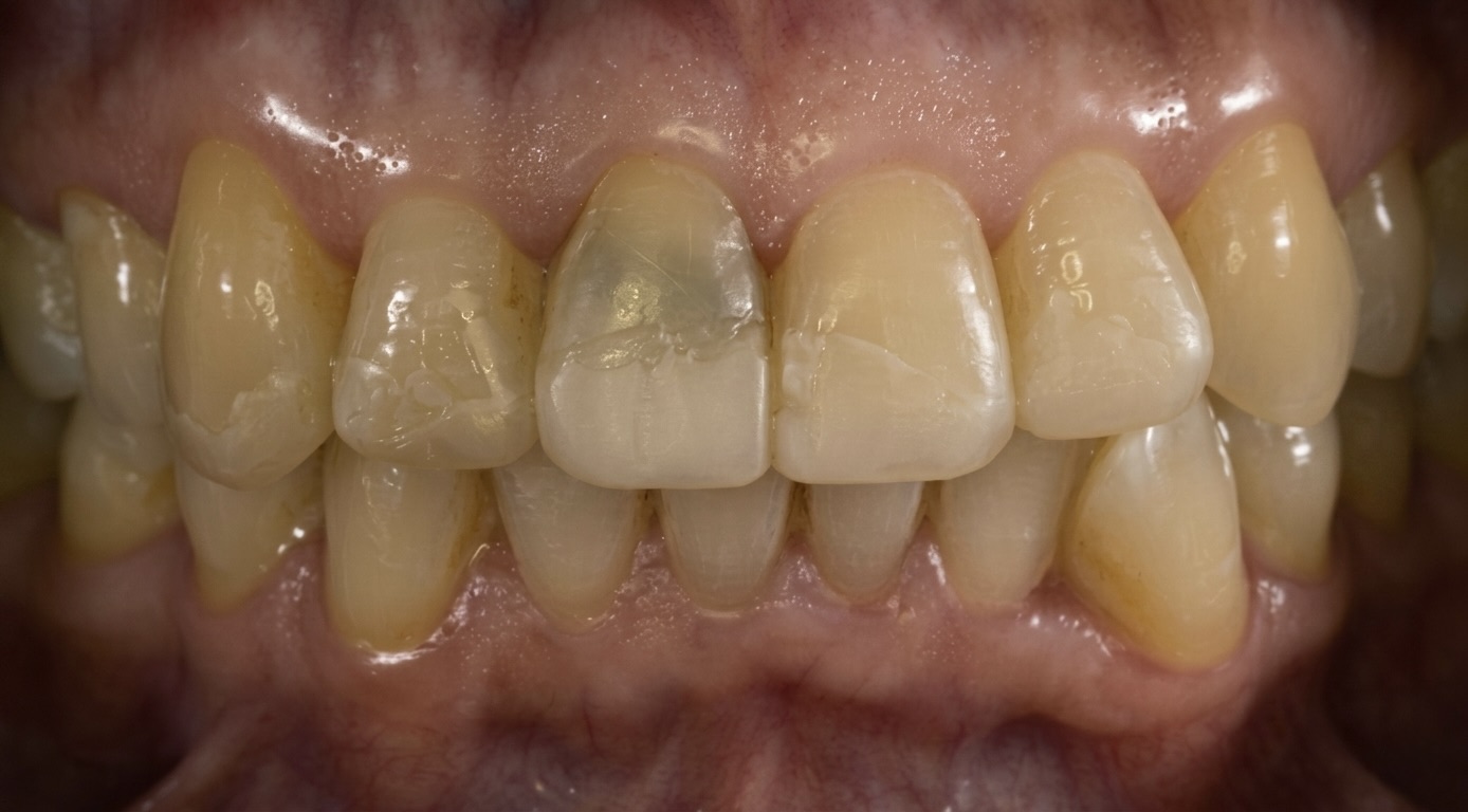 Antes: dientes desgastados y desalineados